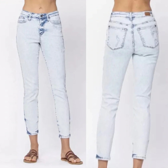 Judy Blue Slim Fit High Rise Ultra Light Acid Wash Jean - Picture 1 of 13
